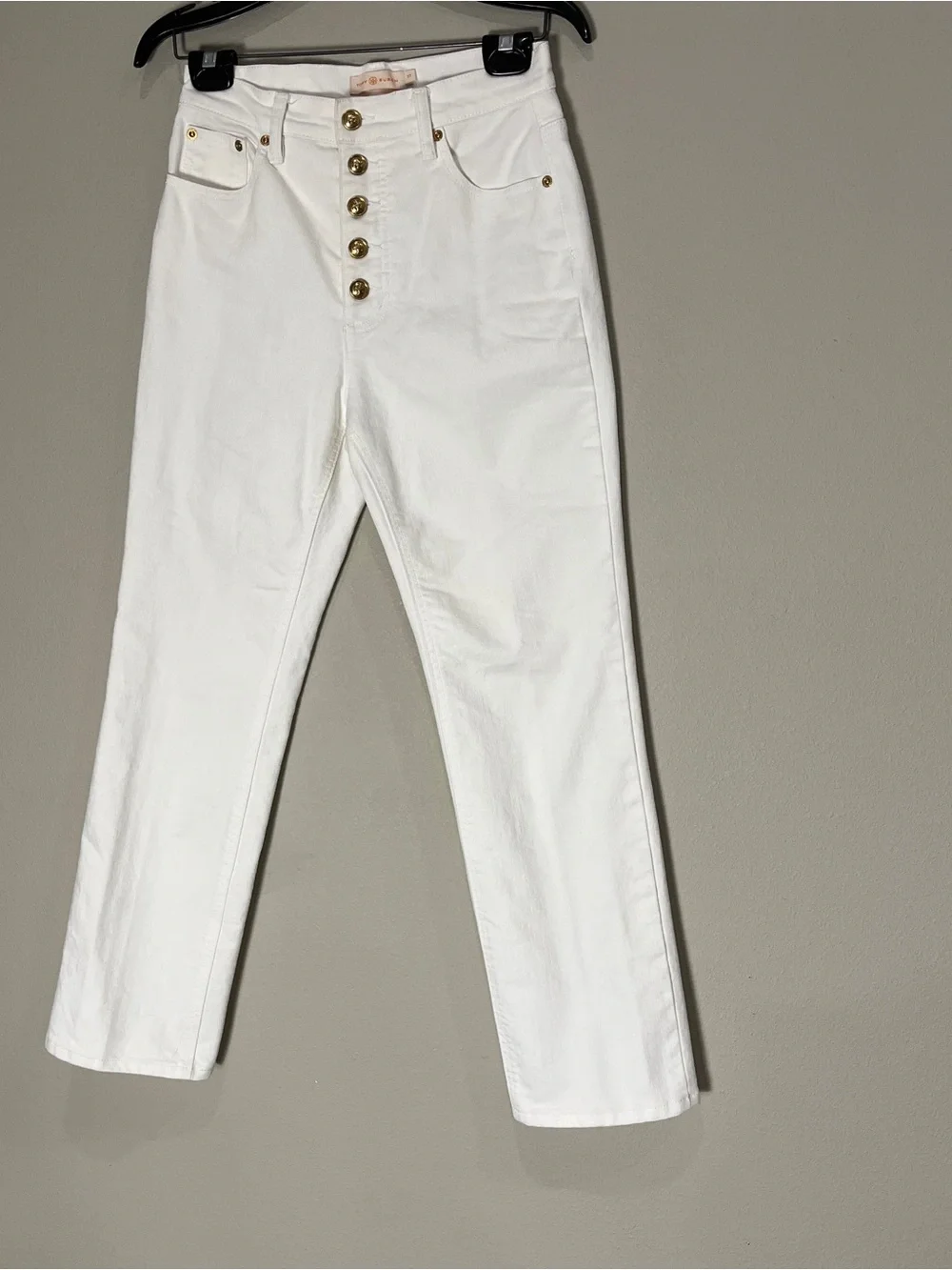 Tory Burch High-Waisted White gold Button-Fly Jeans 27 x 28 NEW